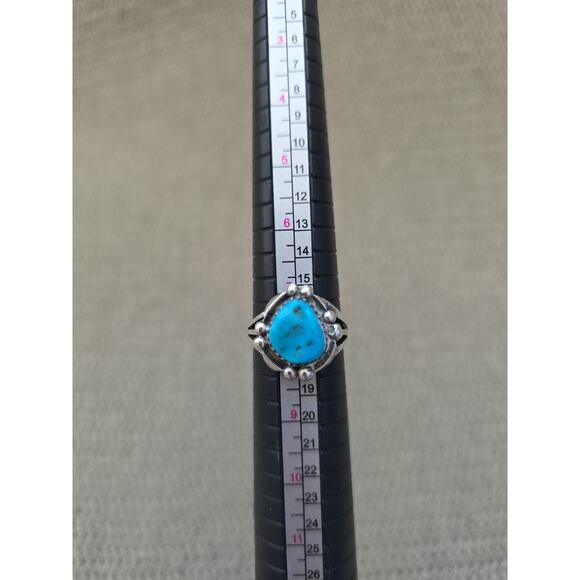 Navajo Ring Sterling Silver Kingman Turquoise Native American Artist 80's Sz 7.5 - Picture 2 of 6